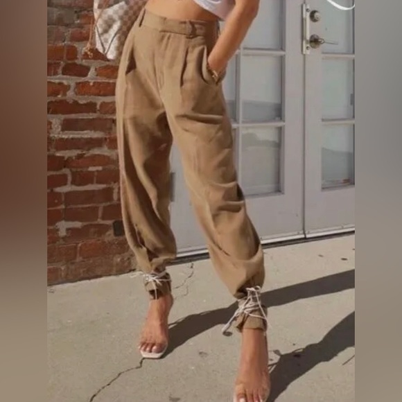 Zara BEIGE Faux Suede High Pants TROUSERS - Picture 2 of 12